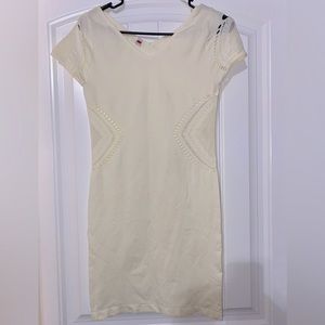 Bodycon pencil mini short dress stretchy cream beige